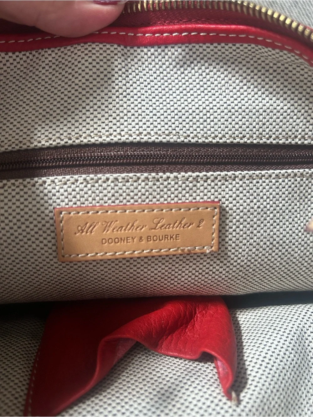 Dooney & Bourke Red Leather Shoulder Bag with Tan Trim